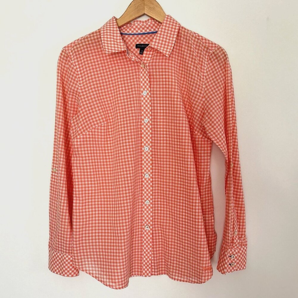 Talbots Classic Gingham Plaid Button Up Shirt Size Medium Country preppy N54